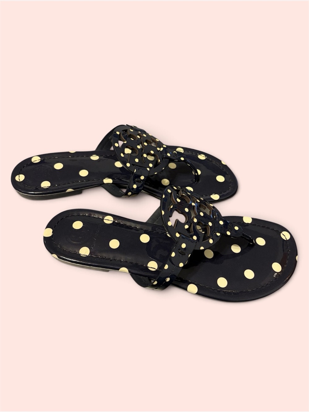 Tory Burch Black Slide Sandals with Cream Polka Dots